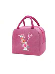 Fashionable Large Capacity Insulated Lunch Tote For Women,Printed With Flowers Letters A-Z Pattern, Thick Aluminum Foil Insulation, Zipper Closure And Fixed Shoulder Strap,Lightweight, Durable , Canvas Lined,Storage Box, Leak Proof Portable Fabric Cutlery Pouches, Durable Utensil Bags With Zipper,Stylish Picnic Bag - Perfect Gift Choice For Work, Camping, Picnics ,School, Travel Or Outdoor Activity ﻿ ﻿