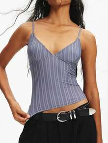 Women Y2k Lace Trim Cami Top Spaghetti Strap Sleeveless V Neck Camisole Crop Top Summer Slim Fit Backless Tank Tops Going Out Outfits Streetwear - 藍色 - 查看 1