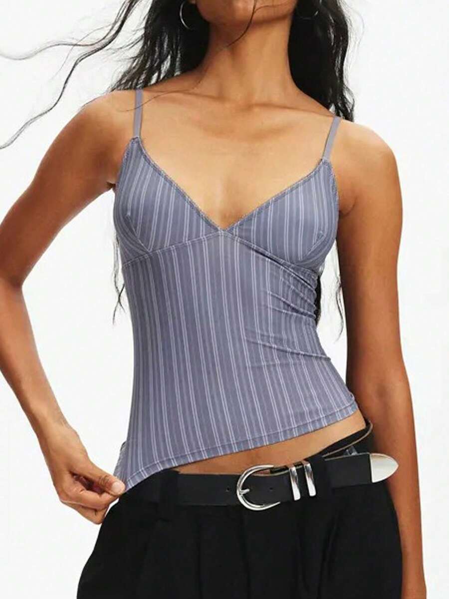 Women Y2k Lace Trim Cami Top Spaghetti Strap Sleeveless V Neck Camisole Crop Top Summer Slim Fit Backless Tank Tops Going Out Outfits Streetwear - 藍色 - 查看 1