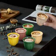 6pcs/Set Embossed Ceramic Tulip Cups (100ml) - Arabic Style Matcha And Coffee Cups, Suitable For Eid Al-Adha - Multicolor - View 2