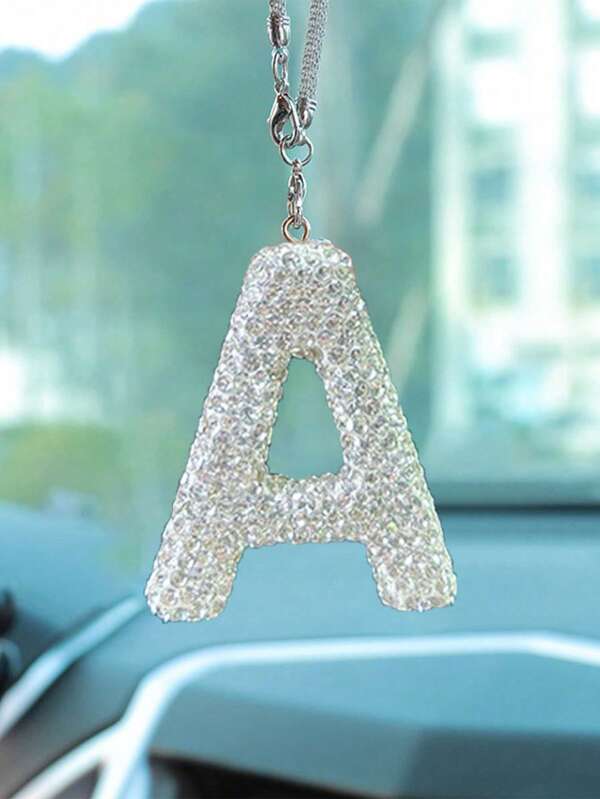 1pc Car Interior Pendant Rhinestone A-Z Letter Car Rear View Mirror Pendant Rear View Mirror Pendant Interior Decoration