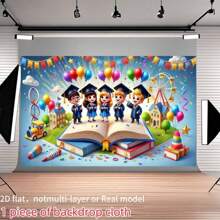 1pc Graduation Backdrop Cloth - Vibrant Celebration Scene With Balloons, Ribbons, Reusable Multipurpose Home Party Decor For Photo Booths, Graduation Parties, And Festivals, Photo Booth Backdrop | Celebratory Atmosphere | 2D Flat,Notmulti-Layer Or Real Model