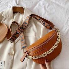 Thick Chain Women's Fanny Pack Plaid Leather Waist Bag Shoulder Crossbody Chest Bags Luxury Designer Handbags Female Belt Bag (Beige) - màu nâu - Xem 5