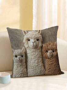 1pc Bohemian Alpaca Pillow Case, 18" X 18", Ultra Soft Plush With 3 Cute White/Brown/Black Alpacas, Zippered Closure, Bohemian Vintage Home Decor For Living Room, Bedroom, Nursery, Comfortable Bedding Accessory | Decorative Pillowcase | Soft Fabric, Pillow Cover (Pillow Insert Not Included)