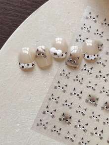 1pc 3D Macaron Bean Man Nail Art Sticker, Ins Popular Cartoon Fall Guys Nail Decor Patch, Embossed Convex Transparent 3D Design, Multiple Soft Macaron Color Mini Smiling Bean Man Patterns, Ultra-Thin Transparent Backing For Seamless Application Nail Stickers - Multicolor - View 2