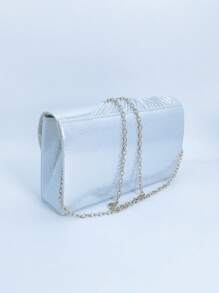1pc Plain Glittery Knotted Clutch Purse, Silver Color Evening Bag Suitable For Parties, Banquets And Daily Use