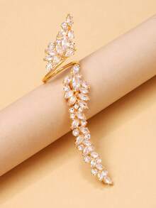 1 chiếc nhẫn thiết kế hình lá Cubic Zirconia có thể điều chỉnh, trang sức dự tiệc đa năng dành cho nữ - Vàng - Xem 4