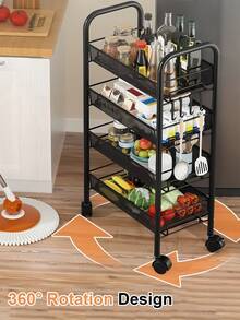 Rolling Utility Cart Organizer, Stable And Sturdy Black Rolling Storage Carts With Wheels, Storage Cart For Bathroom, Kitchen, Snack, Craft, Makeup, Kitchen Storage And Organization, Daily Essentials, Shelf Rack Dish Drying Rack Utensil, 3/4/5 Tier - Black - View 3
