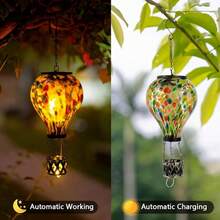 Starsoul Hot Balloon Solar Lantern With Flower Projection Metal Outdoor Waterproof Hot Balloon Solar Lights Hanging Lantern For Garden Yard Patio Decor - 紮染-E - 查看 4