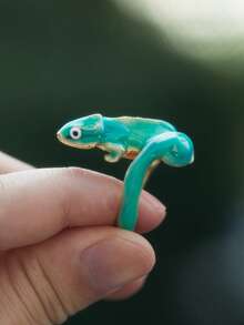 1 件独特可爱蓝色变色龙戒指，适合女士女孩珐琅首饰时尚动物戒指派对首饰创意首饰生日圣诞礼物 - 藍色 - 查看 5