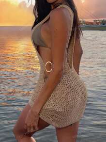Vestido mini ajustado de mujer con diseño sin mangas, transparente y con espalda descubierta