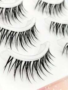 5pcs Cartoon Style False Eyelashes, One Piece Eyelash Extensions With Transparent Natural Look, Dense & Curly Design, Suitable For Beginners, Reusable - 尖刺漫畫睫毛 2 - 查看 9