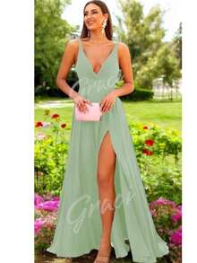 Vestido escote V elegante con tirantes - verde menta - Ver 1