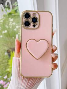 Plated Heart Stand & Plated Phone Case, Compatible With IPhone 16e 15 14 13 12 11 XS XR X 7 8 Plus Pro Max Galaxy S25 S24U S23 A55 A54 A35 A25 A15, Electroplated Protective Cover