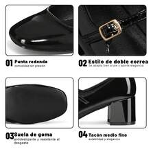 WEIDE Zapatos para mujer tipo Mary Jane de tacón medio, zapatillas de tacón elegantes para estudiantes y mujeres jóvenes, combinan con vestidos y faldas, ideales para ocasiones formales y eventos sociales - Negro - Ver 6