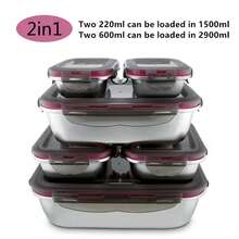 Set 304 Stainless Steel Lunch Box Microwave Heating Bento Box Fruit Food Sauce Fresh-Keeping Box Refrigerator Container Box - 600ML - 查看 3