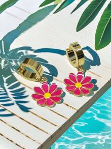 1 Pair Elegant Daisy Flower Hoop Earrings For Women, Chic, Sweet Perfect For Summer