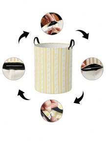 1 pieza Cesta de almacenamiento redonda plegable de gran capacidad con estampado de mariposas multicolor y rayas, de uso múltiple para baño, habitación, lavandería, organización de juguetes y artículos de bebé
