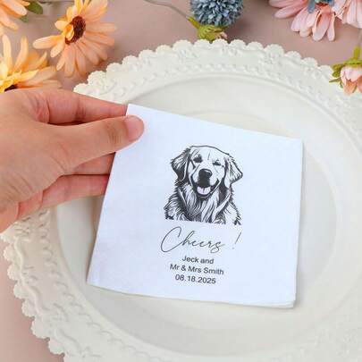 Servilletas de cóctel personalizadas para mascotas, servilletas personalizadas hechas a mano con ilustraciones, servilletas desechables para bebidas y postres, adecuadas para la decoración de mesas de boda, perfectas para bodas, aniversarios, fiestas de compromiso, despedidas de soltera, servilletas de boda personalizadas con perros, servilletas de boda personalizadas con gatos, personalizadas, únicas, regalo ideal