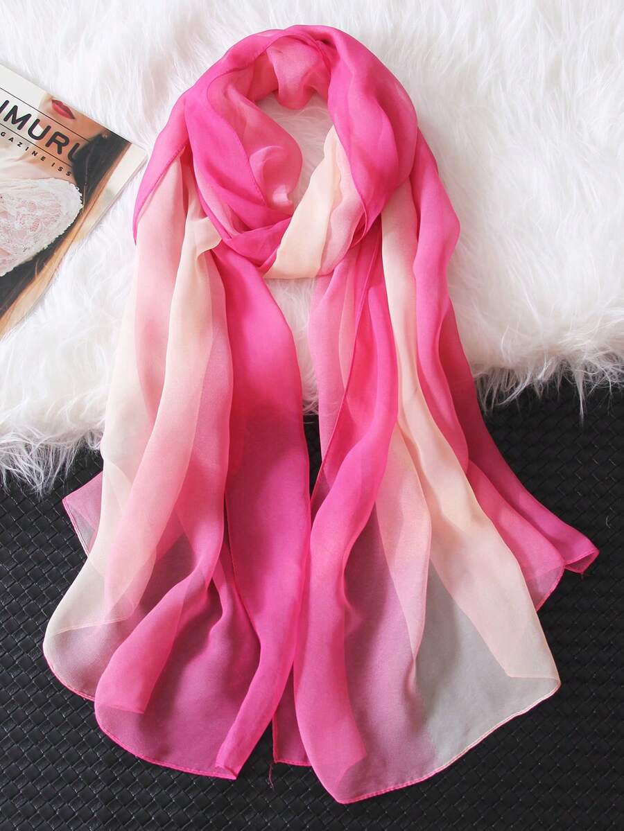 1pc Women Rainbow Chiffon Scarf, Lightweight Ombre Color Gradient Shawl Wrap For Dress,Accessories,Beach Towel - Gouache - View 1
