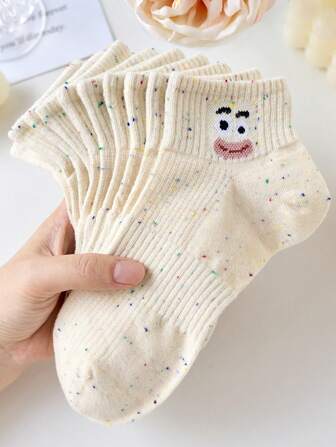 5 双女士波尔卡圆点网眼透气短袜，夏季舒适