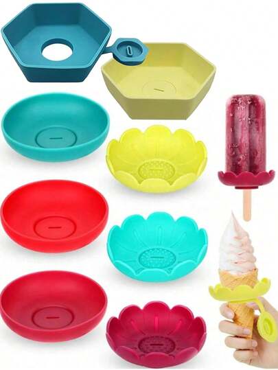 4 件套（三种款式）冰淇淋棒硅胶支架，夏季冰棒支架，防漏支架带防漏保护，便携式冰棒模具带运输箱