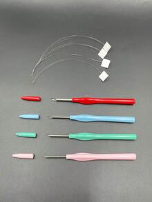 Aiguilles à crochet colorées et capuchons, aiguille à broder russe, stylo à tricoter épais, outils de tricot faits main, y compris un enfileur