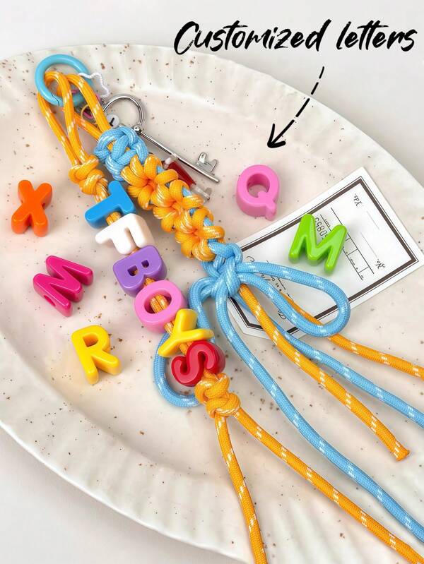 1/5/10Pcs Personalized Custom Woven Name Letter Keychain Bag Hanging, Customized Alphanumeric Beads, Eye-Catching Colors, Colorful, Unique Personalized, Cute And Interesting, Fashionable And Casual, Ideal Gift For Him, Ideal Gift For Her, Boyfriend, Girlfriend, Family, Friends, Children, Valentine's Day, Mother's Day, Birthday, Children's Day, Father's Day, Graduation Ceremony, Wedding, Bag Hanging