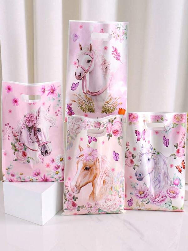 10/20/50pcs Mixed Pink Horse Gift Bags, Flower Butterfly Pattern Party Favor Bags For 1st Birthday Party Decorations, Wedding, Family Gathering Party Supplies, Home Decorations