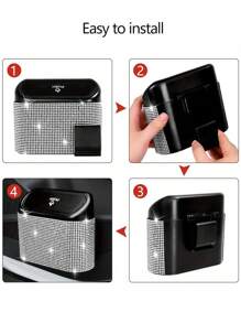 1pc Car Trash Can With Lid & Side Door Hanging Design, Including A Garbage Bag