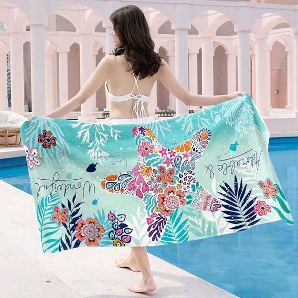 Toalla de playa de tamaño extra grande con estampado de estrella de mar de 140 x 70 cm, toalla de playa portátil ultra suave y súper absorbente de fibra ultrafina para adultos, toalla de playa de secado rápido y de arena libre, esencial para la playa