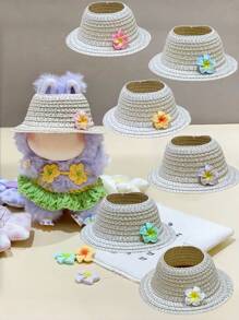 (Hat Only)1pc Doll Hat,Vacation Style/Hawaiian Style Plumeria Straw Hat, Hibiscus Straw Hat, Suitable For Taking To The Beach For Vacation Trips.