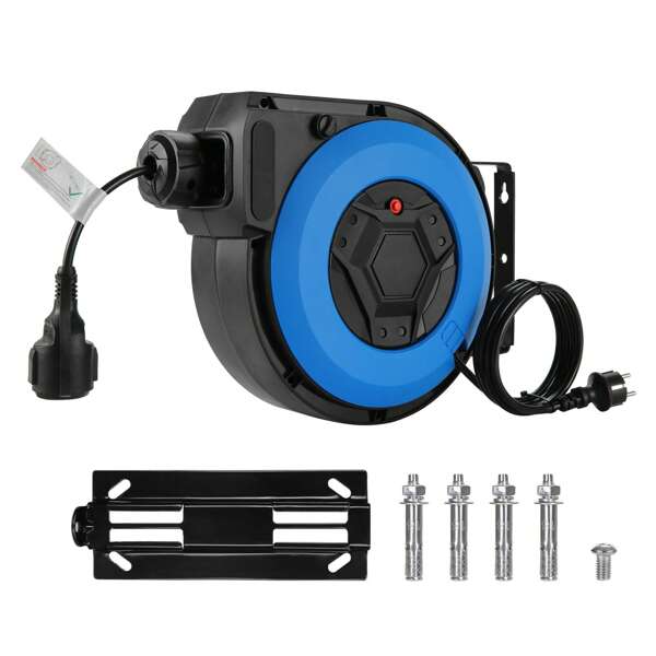 15m+2m professionelle automatische Kabelaufroller, 180° drehbares Kabel, geeignet für Innen- und Außenbereiche, mit Überlastschutz, 1500-3000W