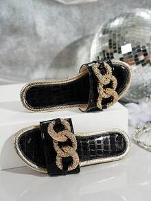 Giày đế bằng mũi tròn thời trang mùa hè cho nữ, giày sandal hở mũi thoải mái, phù hợp cho hoạt động ngoài trời, bãi biển, tiệc tùng - màu đen - Xem 6