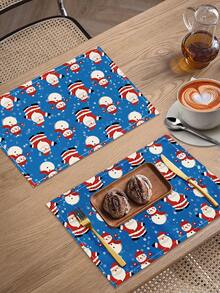 1/2/4/6/8 piezas Manteles individuales con estampado digital, serie navideña con estampado de muñeco de nieve y Papá Noel, adecuados para uso diario, festivales, fiestas, cumpleaños, bodas, cenas, decoración del hogar para la cocina y el comedor - Multicolor - Ver 9