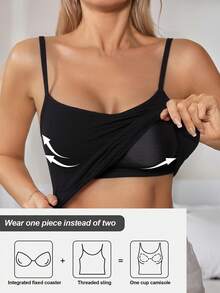 1 chiếc áo ngực thể thao dây mảnh co giãn cao dành cho nữ, áo hai dây gân trơn có đệm ngực, áo croptop ôm sát thoải mái, áo thể thao màu đen thanh lịch, phù hợp cho mọi mùa, dây đeo có thể điều chỉnh, áo hai dây hở lưng gợi cảm. - màu đen - Xem 3