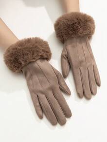 1 Pair Solid Color Casual Elegant Polyester Touchscreen Full Finger Gloves, Warm Thermal Lined, Cute For Students, Cycling, Adults, Outdoor, Winter