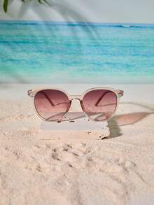 Tropiscape 1pc Women's Round Frame Fashion Glasses With Cute Decorative Clear Lenses And Suitable For Outdoor Activities Beach Accessories For Women Glasses Shades Vacay Vibes Vacation Relax Beach Autumn Winter Gifts