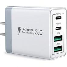 Aioneus Cargador Tipo C, Cargador USB C Carga Rápida 40W Cubo PD+QC Rapido 4-Puertos Adaptador con Cable 2M 60W, USB A y USBC Charger para iPhone 16 15 14 13 12 11 Pro MAX XS XR, Galaxy S25 S24 - blanco - Ver 4