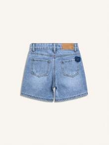 时尚男童破洞可调节腰部猫须水洗牛仔短裤 - 淺色水洗藍 - 查看 3