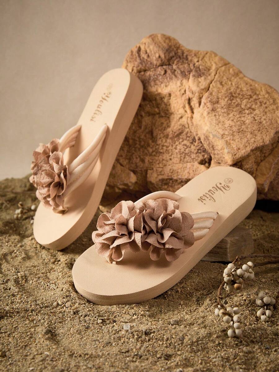 Tropiscape Dép đế dày mới về mùa hè, dép xỏ ngón nhẹ thoải mái khi đi ngoài trời, màu trơn, cỡ lớn 36-45, dép đi biển họa tiết hoa mùa thu Giáng sinh Giáng sinh mùa đông Quà tặng Giáng sinh - Màu Khaki - Xem 1