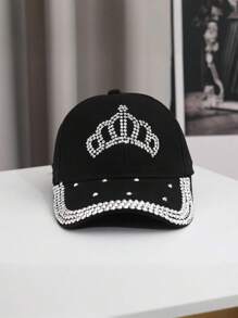 Șapcă de baseball decorată cu stras și broderie coroană, 1 buc., multicoloră, mărime reglabilă, potrivită pentru adulți și copii de 10+ ani, versatilă pentru scene precum camping în aer liber, pescuit, protecție solară, ciclism, călătorii