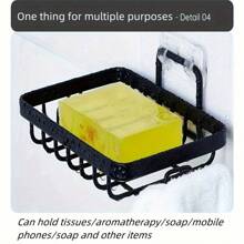 1 pieza Jabonera cuadrada de acero inoxidable, organizador de baño para ducha, estante de pared para jabón con ganchos multifuncionales - Esencial para apartamentos, hogares y baños de dormitorios, lavandería y cocina