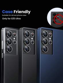 适用于三星 Galaxy S25 Ultra 的相机镜头保护壳套装 - 超薄外壳，9H 钢化玻璃，铝合金圆形相机屏幕保护膜，亮黑色，生日/家庭/朋友礼物，闪亮水晶，镜头保护膜，手机配件，防水防震防摔防刮防指纹全覆盖 - 黑色 - 查看 6
