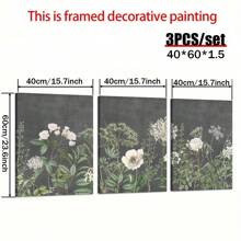 Conjunto de 3 obras de arte en lienzo con diseño floral y botánico - Arte de pared enmarcado, pinturas de tema moderno aptas para sala de estar, dormitorio, oficina en casa