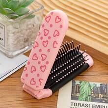 2 in 1 rosa kompakter Handtaschenspiegel mit statischer Kämme - faltbar, tragbares Design, ohne Batterien, Spiegel und Kamm 2 in 1 - perfekt für Nachbesserungen jederzeit und überall