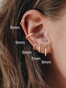 14K 镀金女士环形耳环，小号 CZ 方晶锆石，铜材质，日常佩戴，斋月假期，所有季节，合成锆石马赛克，6/7/8/9/10 毫米 - 彩色 - 查看 7