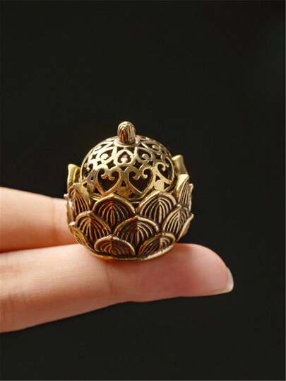 1 件便携式黄铜莲花香炉复古黄铜莲花设计金属香炉带盖 - 便携式镂空香薰棒架，适合家居装饰