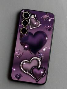 1pc Glittering Rhinestone Heart Shaped Black Anti-Drop Anti-Slip Phone Protective Case Compatible With Galaxy A04e/A05s/A13/A14/A15/A34/A35/A50/A52/A53/A54/S21/S22/S23/S24/S25/S25 Ultra Waterproof Shockproof Scratch Resistant