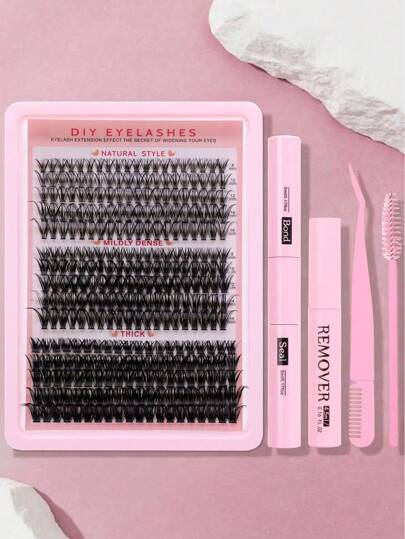 300 piezas Juego de extensión de pestañas estilo C-Curl dramático de 8-16MM de mezcla - Kit de extensión de pestañas inferiores DIY, libro de pestañas, pestañas individuales de gran volumen y suaves, pestañas en racimo para crear un aspecto natural y esponjoso de mariposa Y2K, con base rosa, pegamento DIY, removedor de pegamento DIY, pinzas DIY para pestañas (pestañas inferiores + 30D)